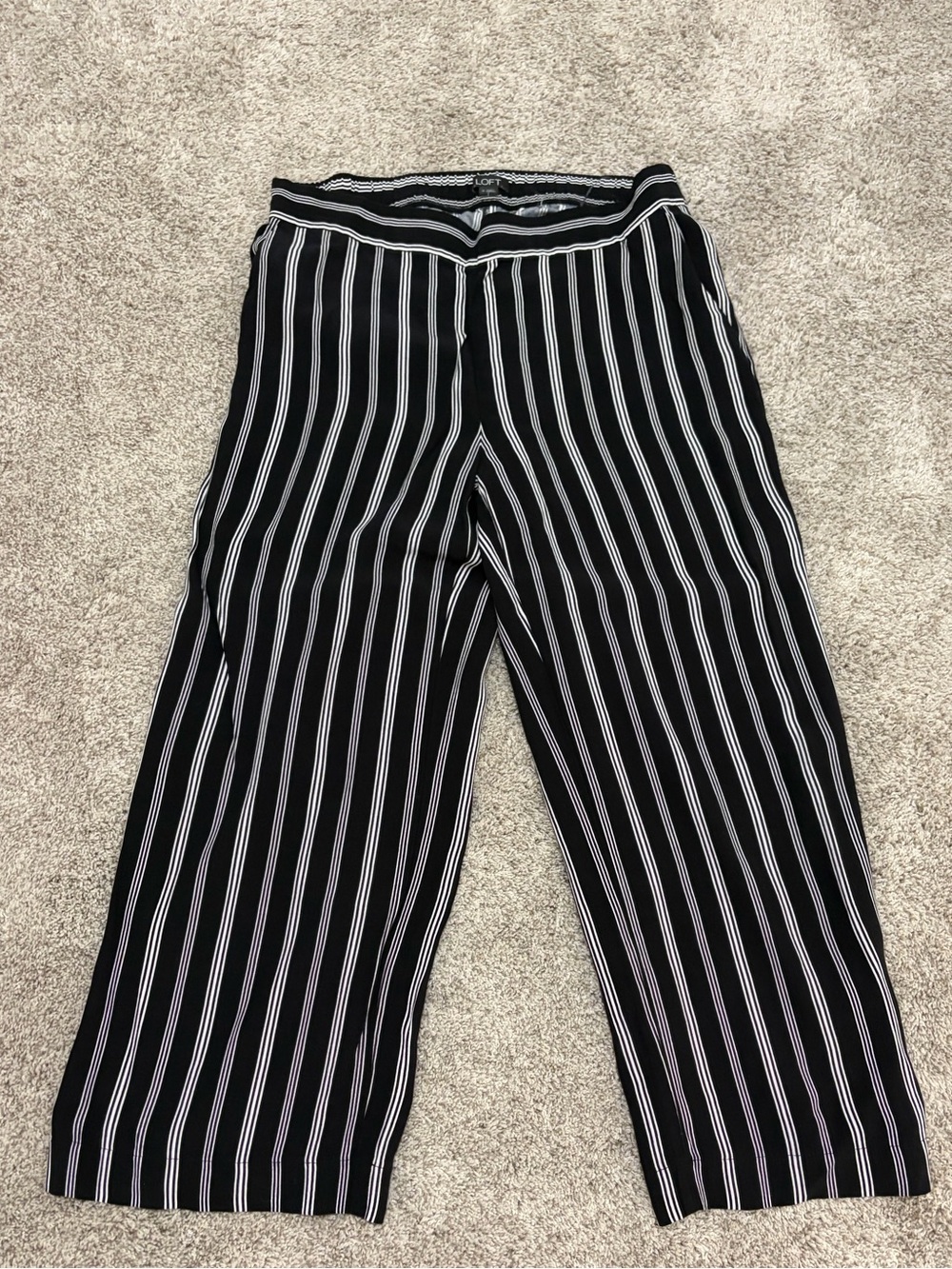 LOFT Black and White Striped Wide-Leg Pants